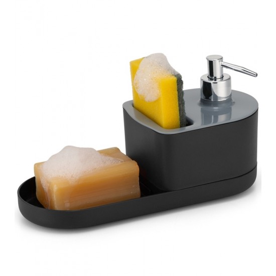 Porta Detergente 10cm Por 24,5cm Com Suporte Para Bucha e Sabão Cinza